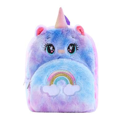 China Plush New large Stuffed unicorn backpack Color unicorn plush schoolbag big eyes backpack Rainbow pupil cartoon children's backpack for sale