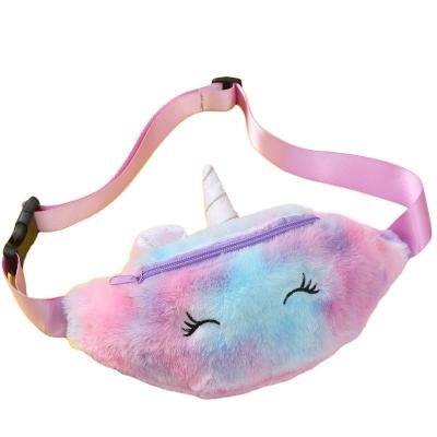 China Plush Unicorn plush cartoon backpack one shoulder crossbody bag teen student cute chest wrap winter children unicorn stuffed bag for sale