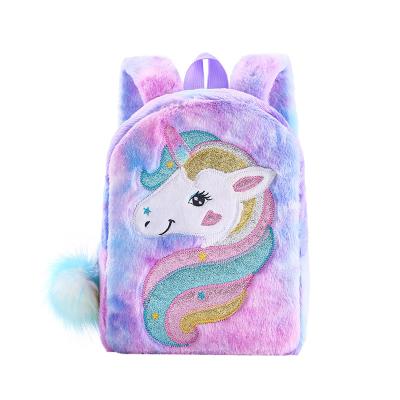 China Plush New embroidered unicorn cartoon plush bag backpack large capacity girls stuffed unicorn schoolbag kindergarten cute backpack for sale