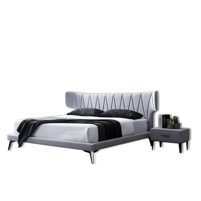 China Modern Italy Style / Modern Metal Black Painting Legs China Made Thin Headboard Bedroom Villa Hotel Fabric Bed King Size Bed for sale