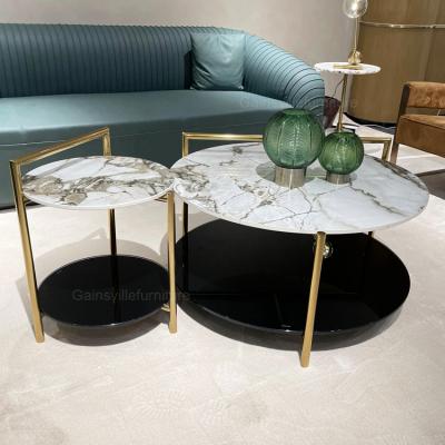 China Single cushion headboard soft marble dessert table set French beige black marble coffee table for home furniture for sale