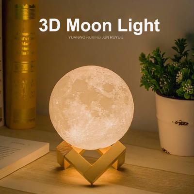 China 2021 New Modern Led Night Light Kids Gift Touch Table Desk Lamp Dimmable Usb Recharge 3d Printing Moon Light for sale