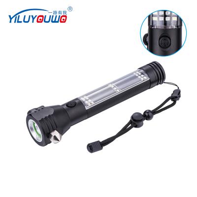 China Emergency Torch Solar Powered Led Led Rechargeable Aluminum Flashlight With Red Circle Light for sale