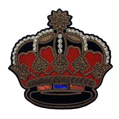 China Cheap price fashion embriodery patch for clothes large beaded sequins crown embroidery fabric, down jacket patch, ironing crown patch for sale