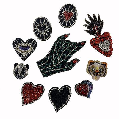 China Cheap price fashion embriodery patch for clothing heavy industry rhinestone palm love fabric handmade paste nail beads clothing accessories clothes bag shoes patch for sale