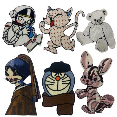 China Cheap price fashion embriodery patch for clothes cartoon animal decal cat rabbit man bear embroidery fabric water soluble patch for apparel decoration for sale