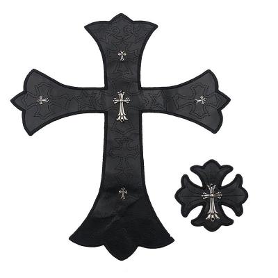 China Cheap price fashion embriodery patch for clothes customized design material new brand fashion PU leather black cross embroidery clothes accessories decorative patch for sale