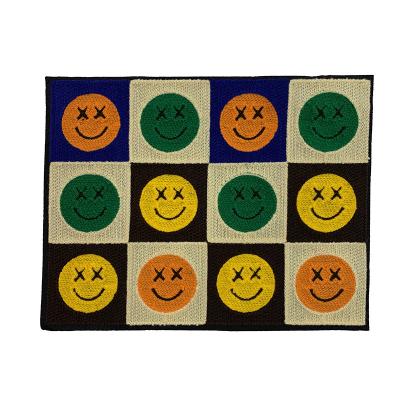 China Cheap price fashion embriodery patch for clothes towel embroidery paste large face decal rectangular smile cartoon clothes hat sweater clothing repair fabric decorative paste for sale