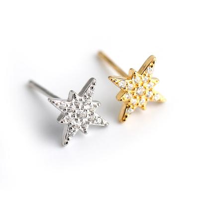 China Jewelry Accessories Eco-friendly Zircon Insert Retro Gold Sterling Silver Star Stud Earrings Silvery Earrings for sale