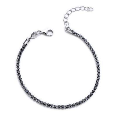 China CLASSIC 925 Sterling Silver Diamond Black Tennis Bracelet for sale