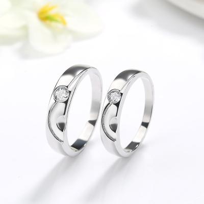 China ZHILIAN Eco-Friendly 18K 925 White Sterling Silver Bridal Wedding Engagement Diamond Couple Ring Set for sale