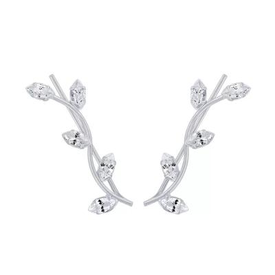 China FASHIONABLE ZHILIAN 925 Sterling Silver Jewelery Leaf Zircon Climber Earrings For Women for sale