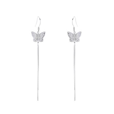 China ZHILIAN Eco-Friendly Hot Selling 925 Sterling Silver Jewellry Cute Butterfly Shape Long Tassel Dangle Drop Hook Stud Earrings For Women for sale