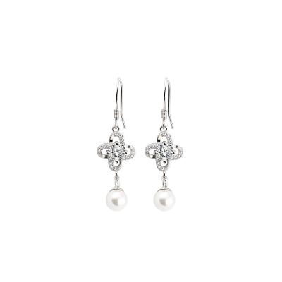 China ZHILIAN Eco-friendly Fashion 925 Sterling Silver Jewellry Freshwater Pearl White Flower Zircon Hook Earring For Women for sale