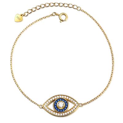 China 925 Sterling Silver New Design Gemstone Eco-friendly Turkish Cross Gold Evil Eye Bracelet for sale