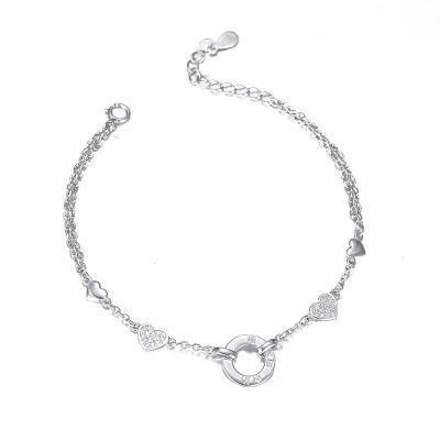 China Eco-friendly Fashion 925 Sterling Silver Lucky Heart Love Engraved Couples Charm Bracelet For Women Jewelry for sale