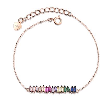 China Colorful Bracelet Diamond Jewelry 925 Sterling Silver Eco-friendly Rainbow Cubic Zircon Fashion Bracelet for sale