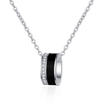 China ZHILIAN Eco-friendly Fashion 925 Sterling Silver Delicate Black Circle Pendant Necklace For Women for sale