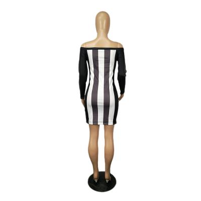 China SH7225 European women's fashion breathable hot selling new off-the-shoulder and American sexy striped dress for sale