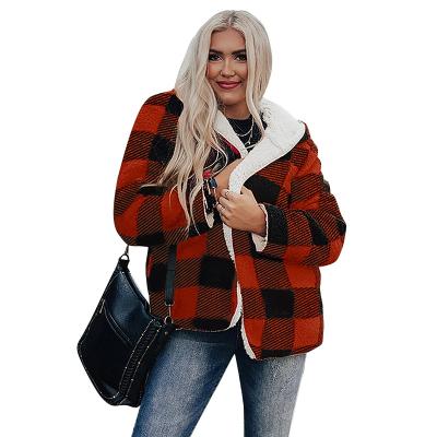 China J11903 Anti-wrinkle women's 2021 autumn/winter fashion plaid on both sides medium length plush coat for sale