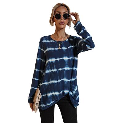 China J11955 2021 Anti-wrinkle Women's Fall/Winter Tie-Dye Printed Striped T-shirt for sale