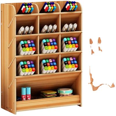 China Wooden Wooden Pen Organizer Multi-Functional DIY Pen Holder Box Art Supply for sale