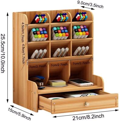 China Pen Organizer Multi-Functional Wooden Wooden DIY Pen Holder Box Desktop Stationary for sale