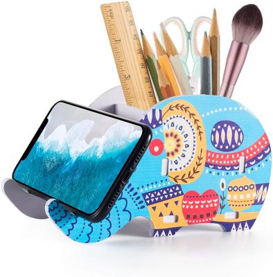 China Cute Wooden Wooden Pencil Pen Holder Smartphone Elephant Stand for sale