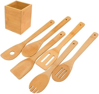 China 6 pieces wooden spoons and spatulas made of viable bamboo and 1 rack for sale