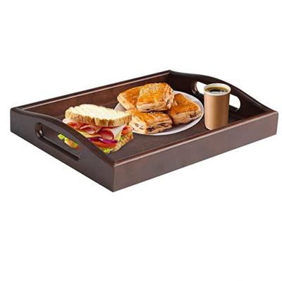 China Sustainable Hand Crafted Wooden Tray Decorative Wooden Serving Big Rectangular Wooden Tray for sale