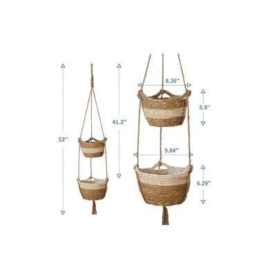 China 2021 Hot Sale Wholesale Handmade Straw Planters Hanging Basket Plant Holder Eco-friendly for sale