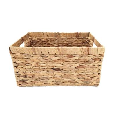 China Woven Storage Basket Sustainable Folding Stackable Woven Handmade Water Hyacith Storage Basket for sale