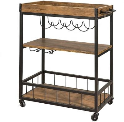 China Oiifce Rustic Movable Wood Furniture 3 Tiers Metal Kitchen Serving Cart With Wheel for sale