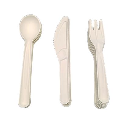 China Wholesale Environmental Friendly Food Grade Cutlery Bagasse Paper Cutter Fork Spoon 16cm for sale