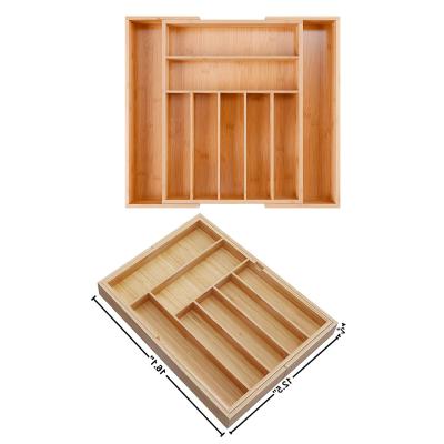 China Viable Adjustable Bamboo Expanding Cutlery Organizer Bamboo Cutlery Organizer Desktop Drawers for sale