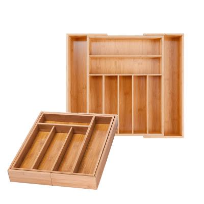 China Expandable Bamboo Tray Kitchen Drawer Organizer Sustainable Adjustable Bamboo Drawer Organizer Bamboo for sale