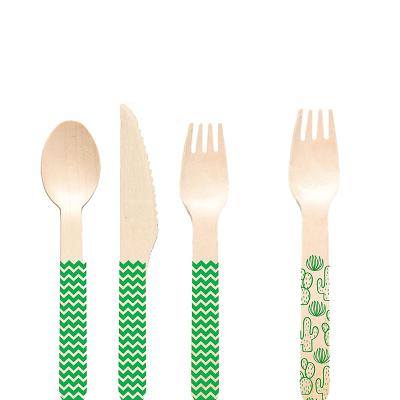 China Hotel restaurant cutlery wooden fork wooden spoon home eco-friendly disposable colorful printed wooden knife for sale