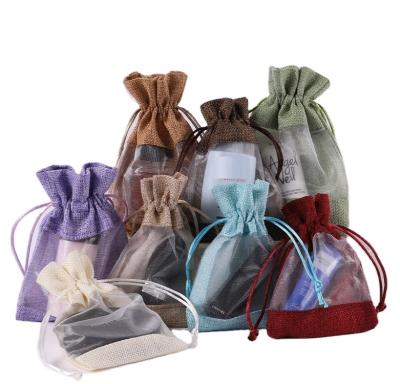 China Lightweight Chinese Factory 10x14/13x18cm Hessian Burlap Window Drawstring Bags for sale