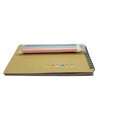 China Recycled Materials A6 Size Spiral Notebook with Draining Notepad 125 Sticky Note and Colored Pencil Included for sale