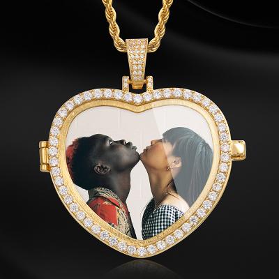 China Hot SaleCreative Hiphop Photo Personalized Custom Love Shape Couple Pendant Necklace Can Change Photos At Will for sale