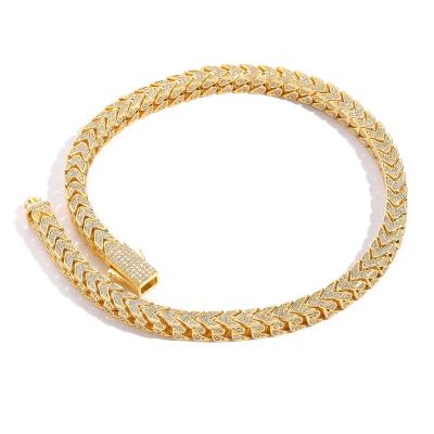 China Hiphop V Shape 8mm Iced Out Lab Diamond Bling Miami Cuban Link Chain Choker For Men 18k Gold Plated Hiphop Necklace Or Bracelet for sale