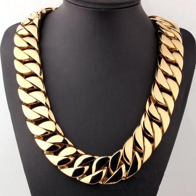 China Hiphop Big Width Stainless Steel 32mm Chain 18K Super Cuban Gold Color Tap Button Hip Hop Fashion Jewelry Cuban Jewelry For Gift for sale