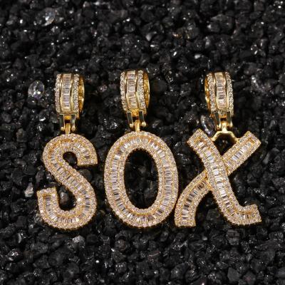 China Hiphop gold and silver square English letters can be customized name zircon gold plated hip-hop pendant necklace for sale