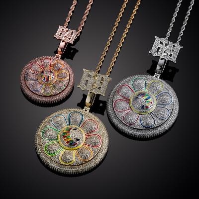 China Hiphop 2021 NEW two class iced flower evil spin smile pendant high quality personality out of AAA+ CZ necklace jewelry for gift for sale