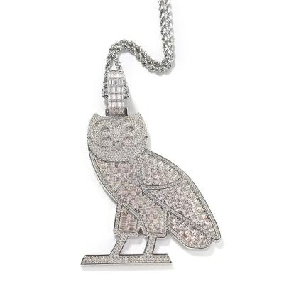 China New Hiphop Hip Hop Style Big Owl Zircon Pendant And Personalized Hiphop Iced Out Necklace Trendy Brand Animal Jewelry for sale