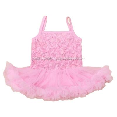 China Baby Infant Sleeveless Vestido Rose Flower Lace Tutu Dress Cotton Antibacterial Summer Tutu Lace Ballet Ruffle Dress for sale