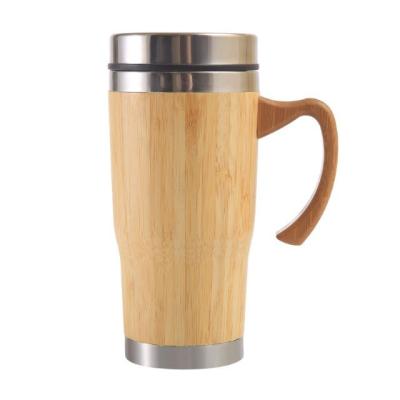 China Sustainable Leakproof Black Clamshell Insulated Coffee Mug Stainless Steel Thermos Bamboo Mug With Handle for sale