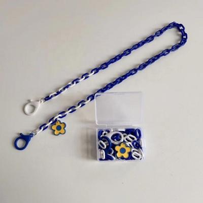 China Promotion Lanyard Blue Key Chain and White Stitched Design Smiley Flower Lanyard Acrylic Lanyard Necklace Strap For Mask for sale