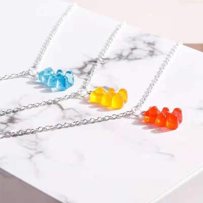 China CLASSIC Multi Color Transparent Cute Resin Candy Fashion Girl Teddy Bear Pendant Necklace Gummy Jewelry for sale