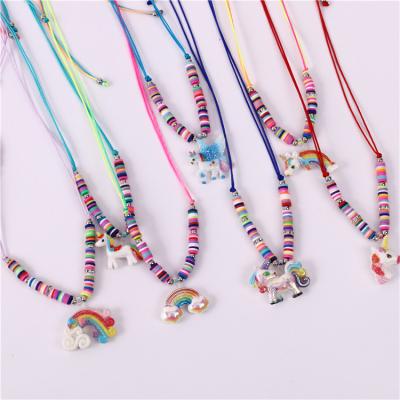 China Clay Cute Bohemian Beaded Unicorn Rainbow Cartoon Girls and Children Pendant Necklace for sale